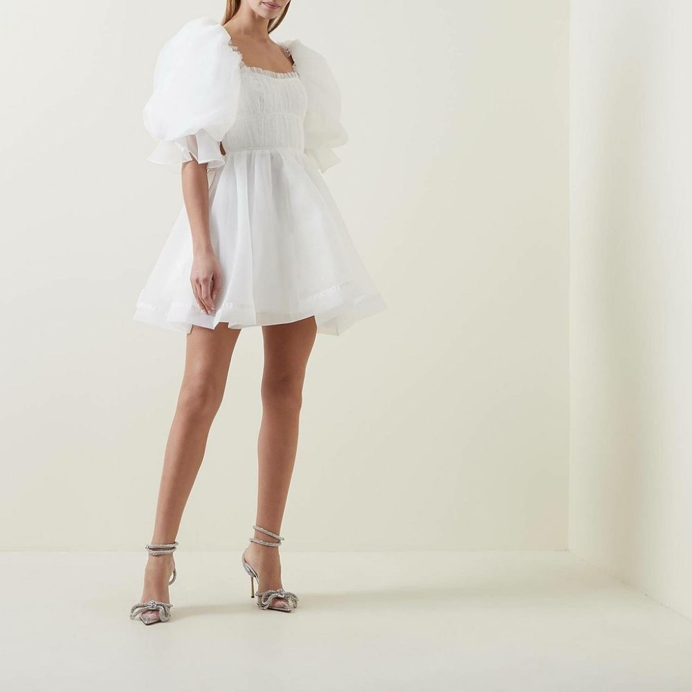 NWT US Size 0 AJE ASTRID TIE BACK MINI DRESS puff sleeves organza